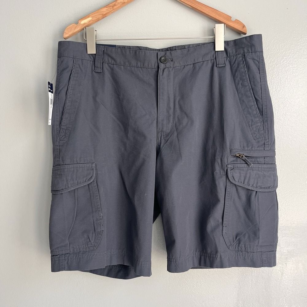 Chaps Washed Cotton Cargo Shorts Gray Twill Hiking Outdoor Size 38 NWT